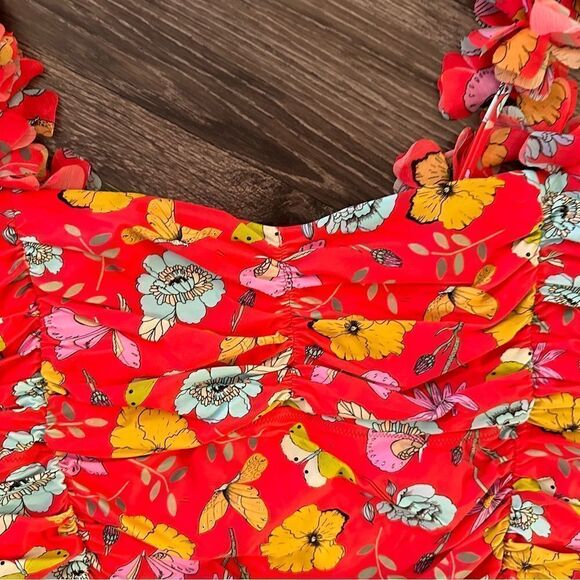 Dauphinette X J.Crew ruched flower-strap one-piece swimsuit in red blooms - Picture 4 of 7